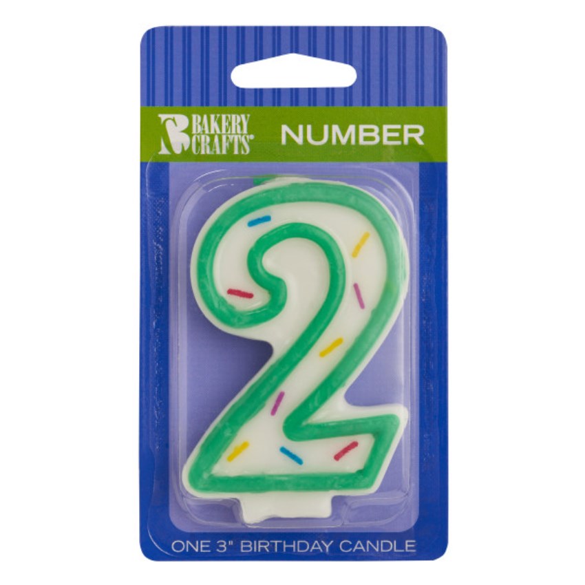 Green Sprinkle 'Number Two' Candle, 3.1" x 1.95" x 0.6"