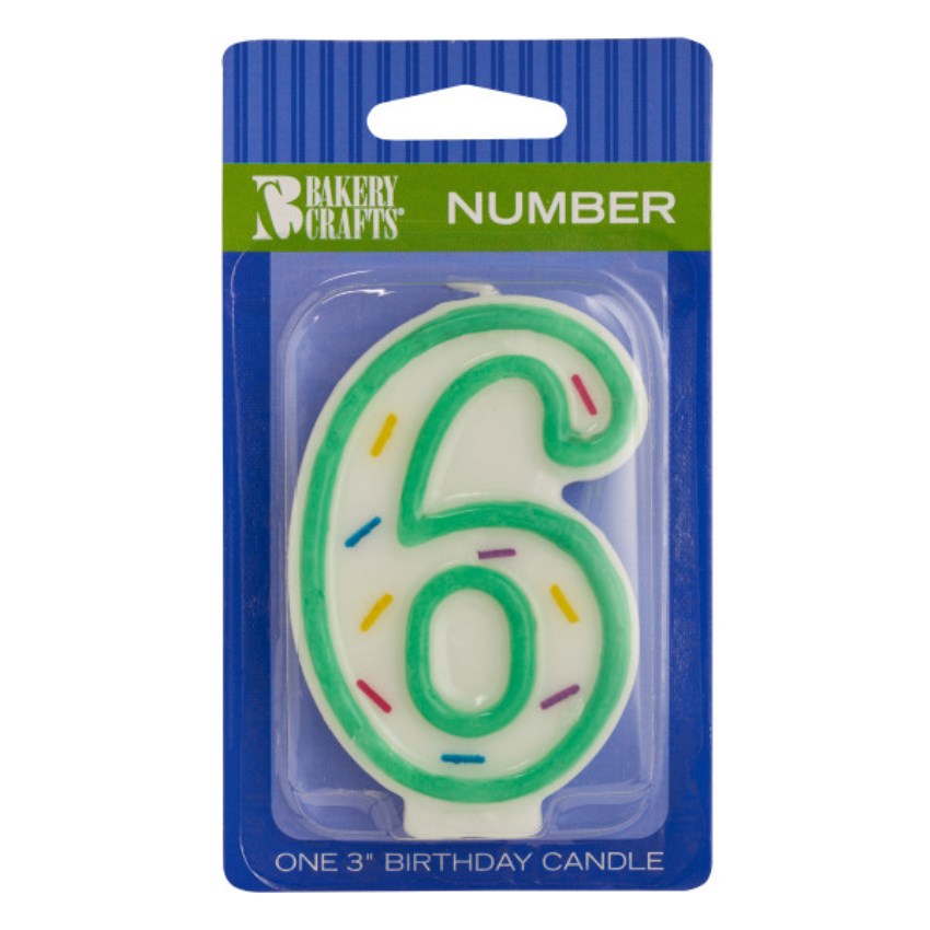 Green Sprinkle 'Number Six' Candle, 3.1" x 1.95" x 0.6"