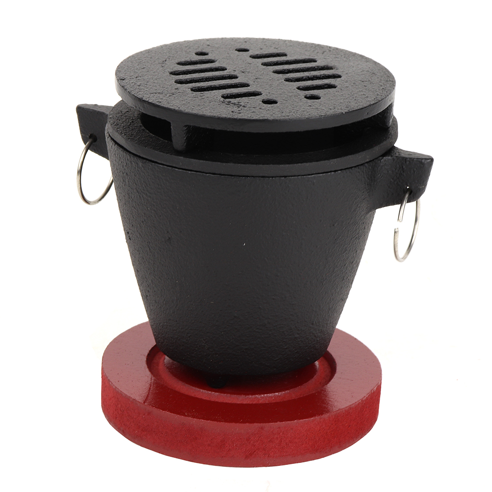 Hibachi Set with Cast Iron Grill 33/8 dia. x 45/8H, Wooden Base, and