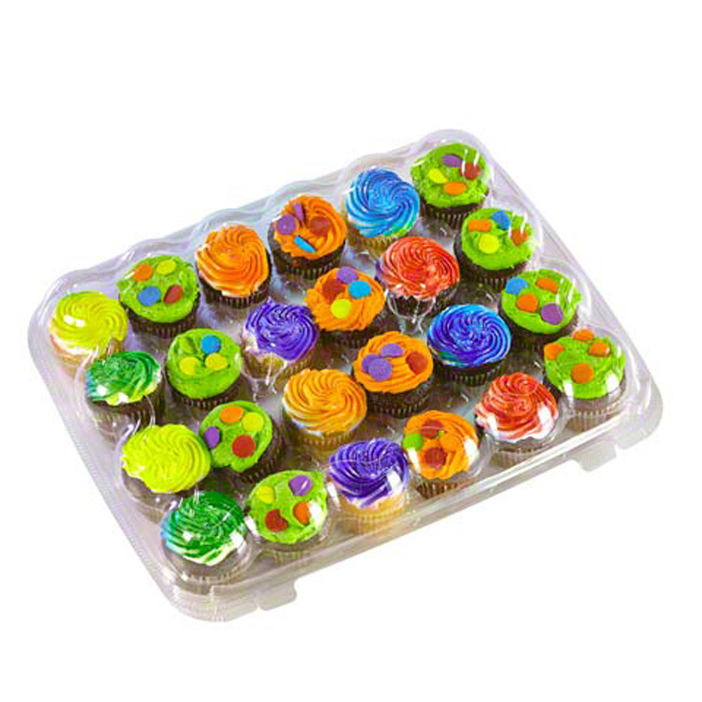 Hinged Clear Plastic Container for 24 Mini Cupcakes, Pack of 5