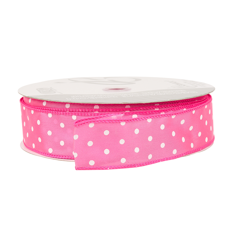 Wired Hot Pink with White Dots Ribbon, 1-1/2" Wide, 50 Yards