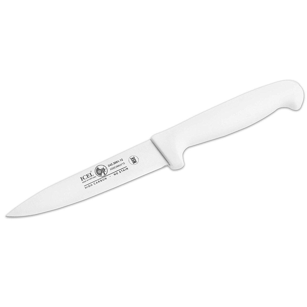 Icel 242300112 Straight Edge Stainless Utility White Plastic Handle Utility Knives - BakeDeco.Com