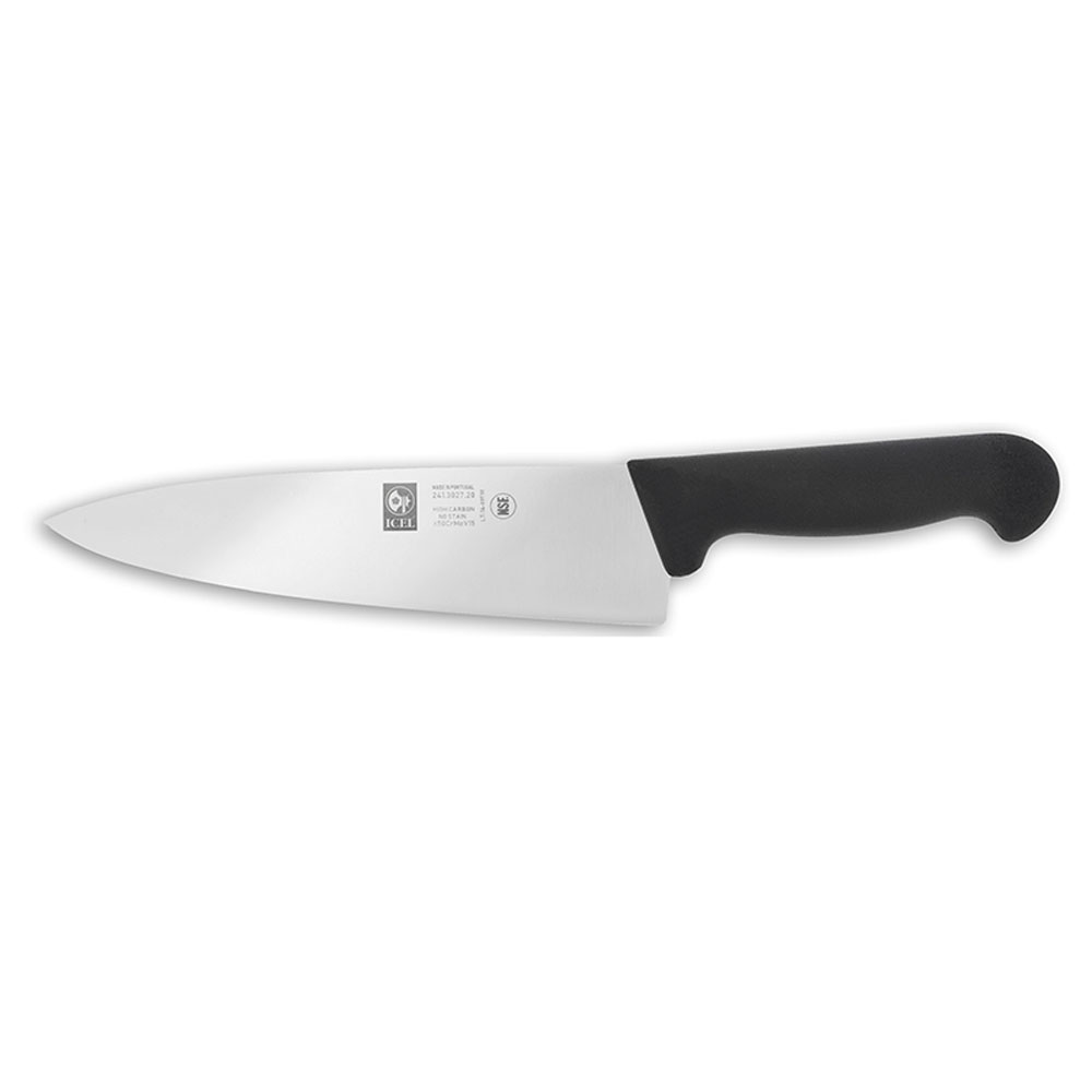 Icel Chef's Knife, 8" Straight Blade, Black Plastic Handle