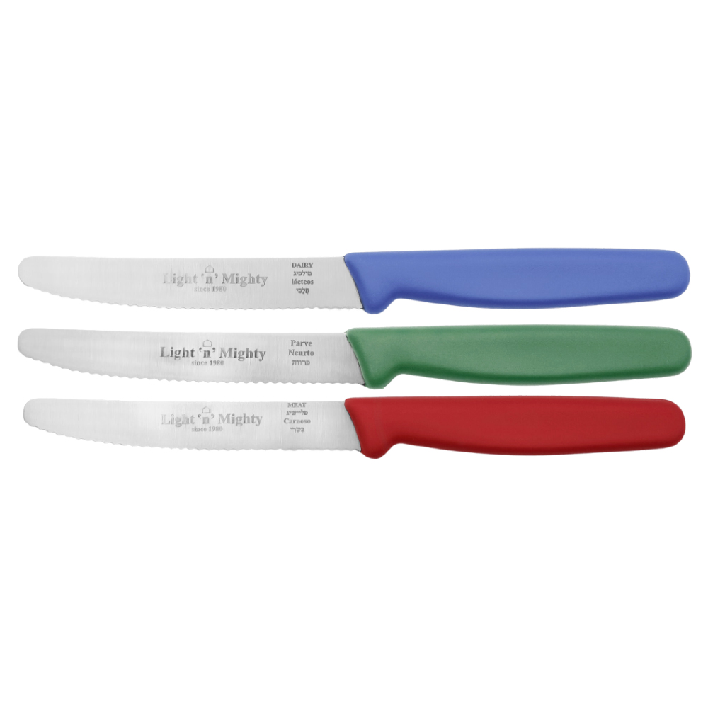 Icel Color Coded Serrated Steak Knife Set, 4" Blade - Set of 3