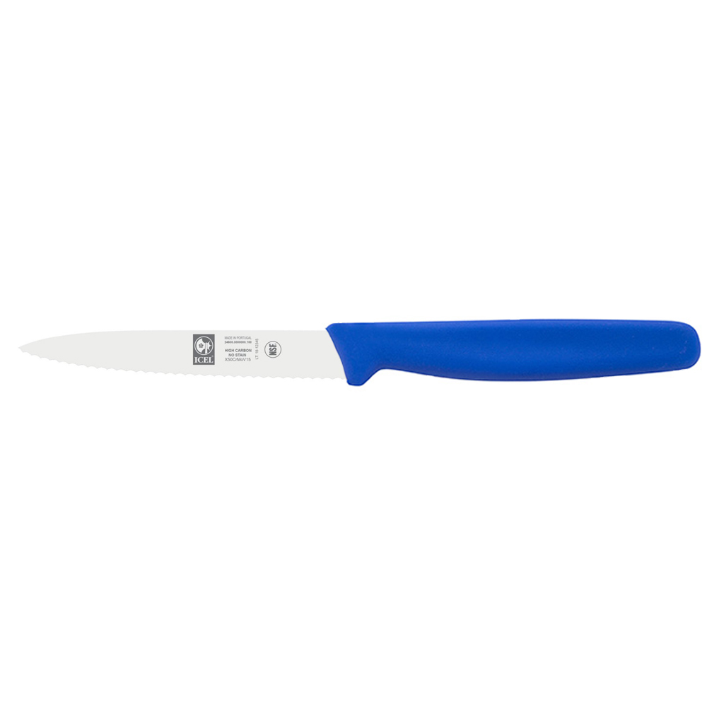 Icel Serrated Edge Paring Knife 4" Blade, Blue Plastic Handle
