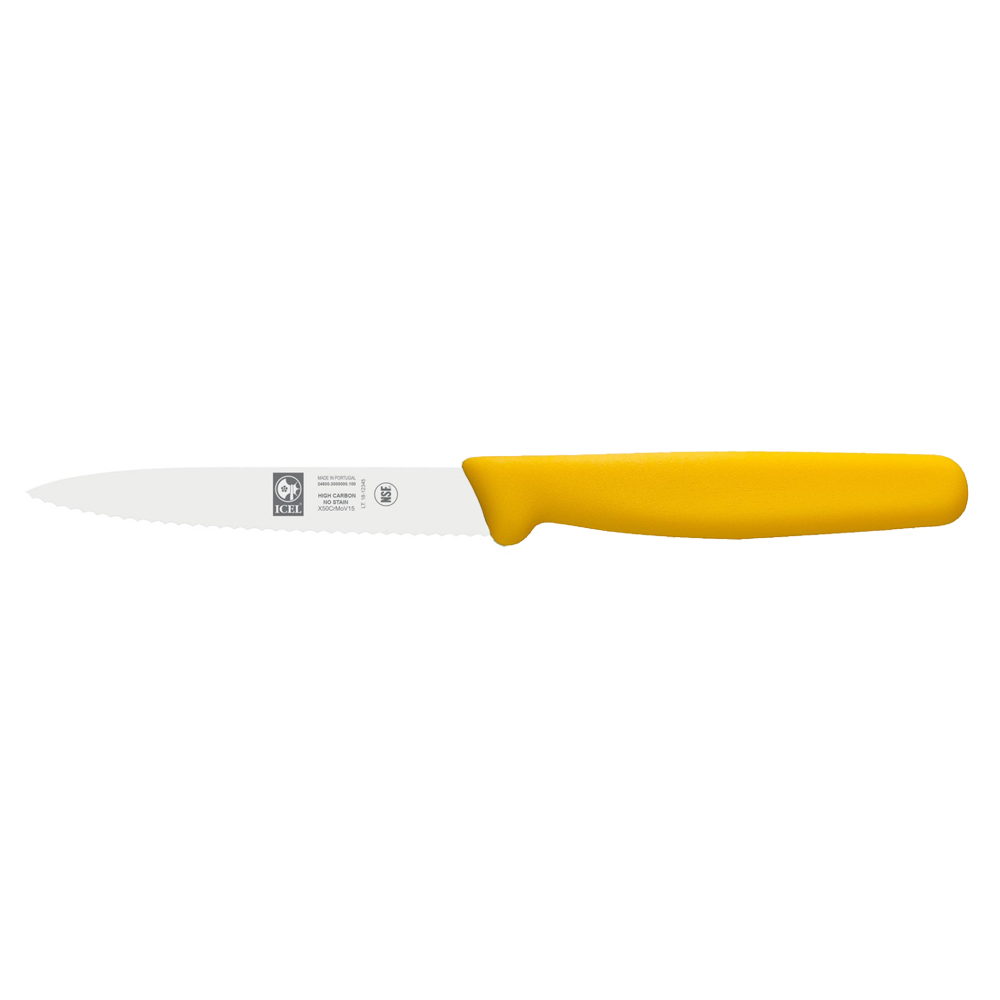 Icel Serrated Edge Paring Knife 4" Blade, Yellow Plastic Handle