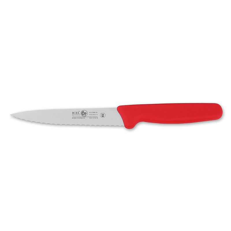 Icel Utility Knife, Wavy Edge, 5-1/2" Blade, Red Plastic Handle 