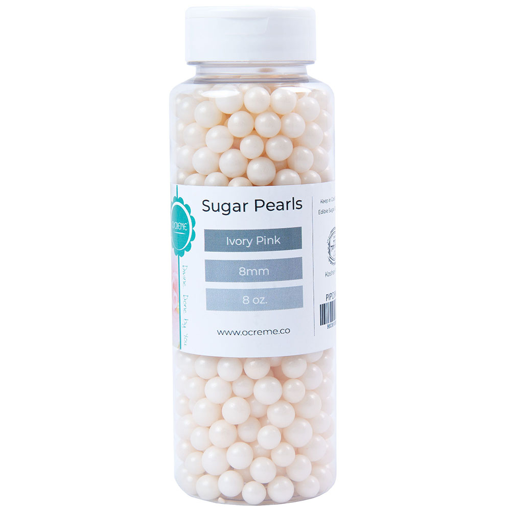 Ivory Pink Sugar Pearls Decoration Balls, 8mm - 8 oz.