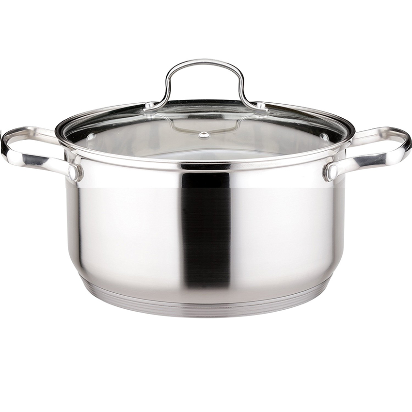 Josef Strauss Low Casserole, Stainless Steel with Glass Lid, 15L, 14.2'' diameter x 6'' high