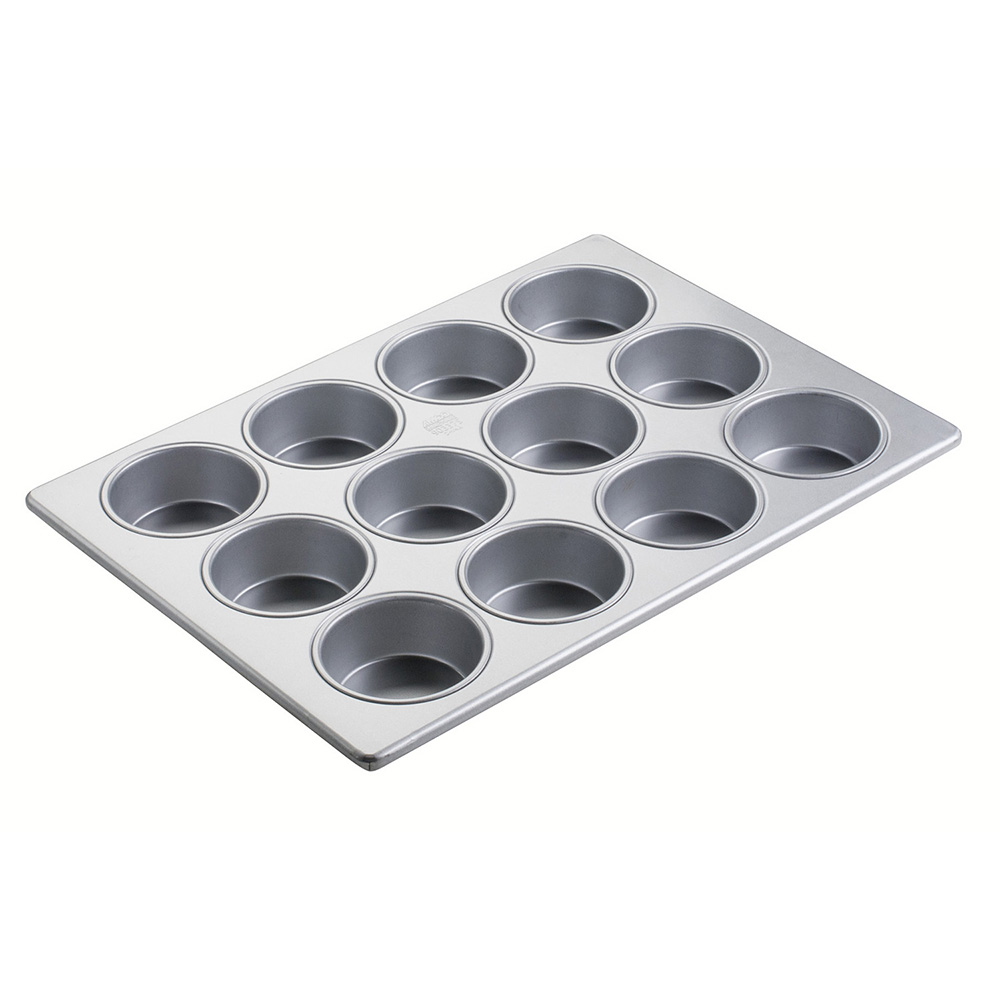 Jumbo Aluminized Steel Muffin Pan Glazed 12 Cups. Cup Size 3-3/8" Dia. 1-1/2" D