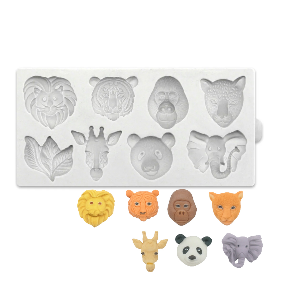 Katy Sue Jungle Animal Heads Fondant Mold, 8 Cavities