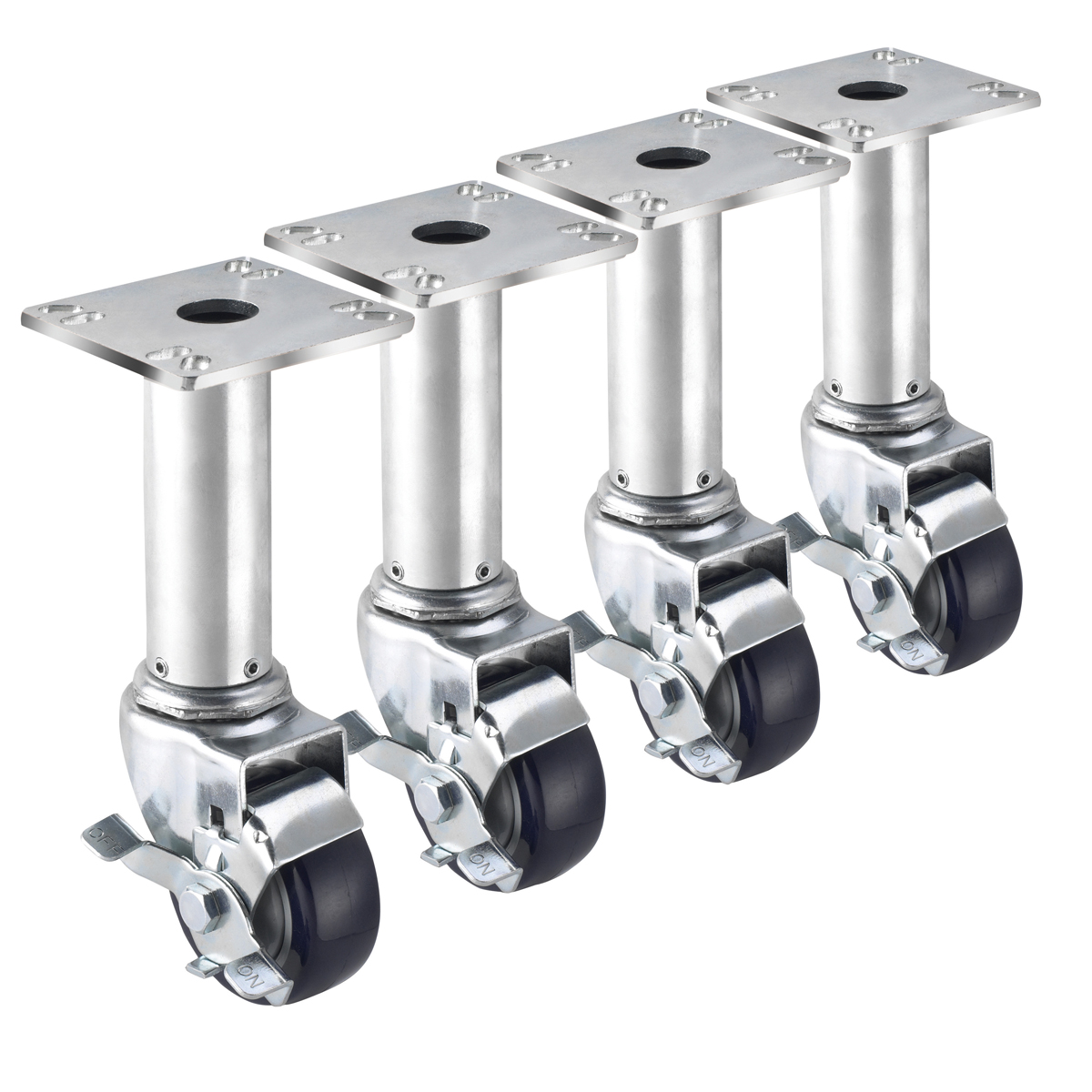 Krowne 28-117S 8-1/2"-10-1/2" Adjustable Height 3-1/2" x 3-1/2" Plate Caster with 3" Wheel (Set of 4)