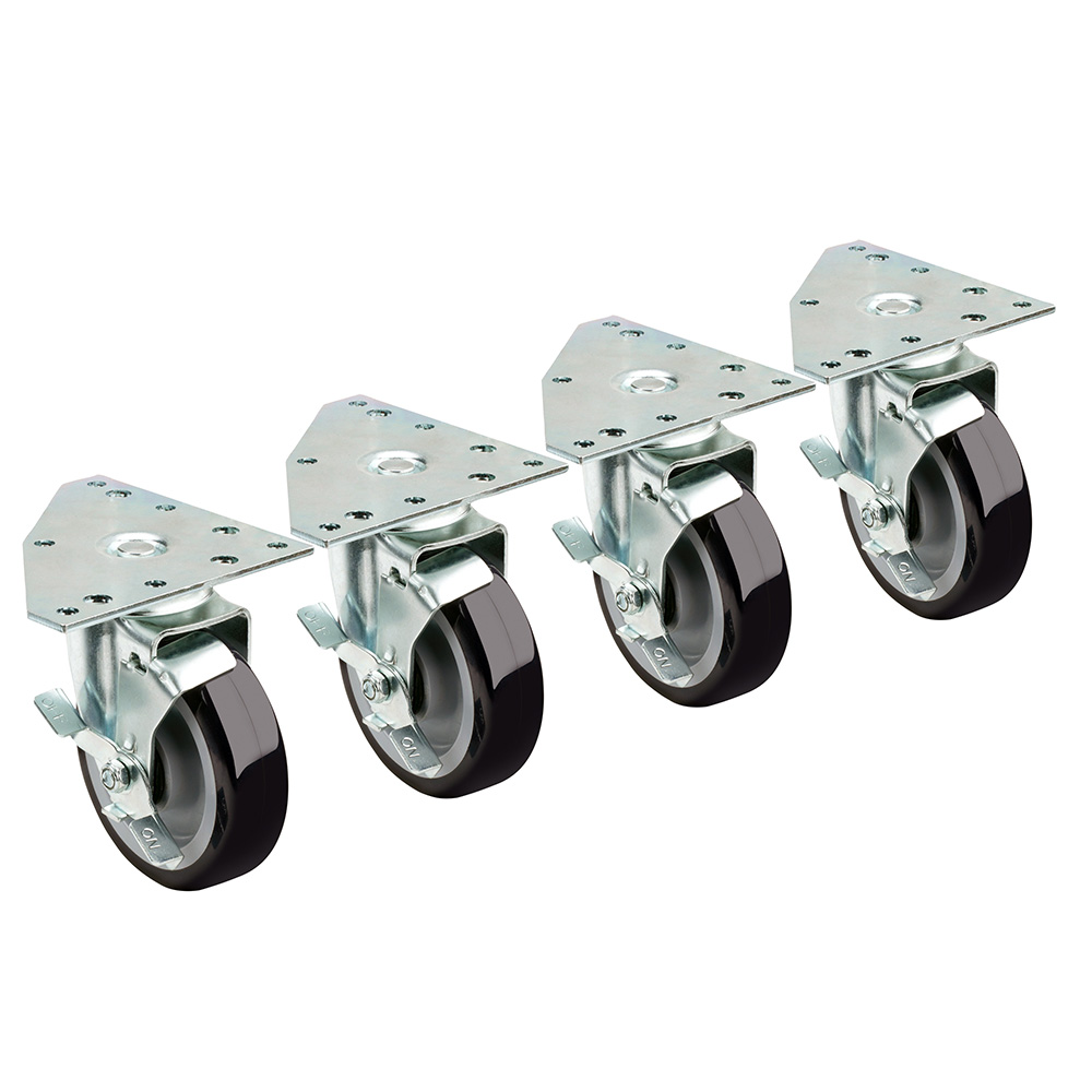 Krowne 28-166S Triangle Heavy Duty Plate Caster, 5" Swivel with Lock, Set of 4