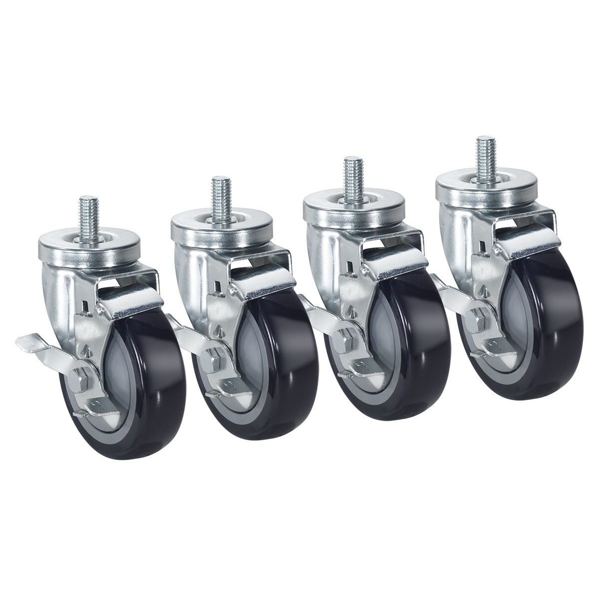 Krowne Metal 28-144S 1/2" 13 Threaded Stem Caster with 4" Locking Wheels (Set of 4)