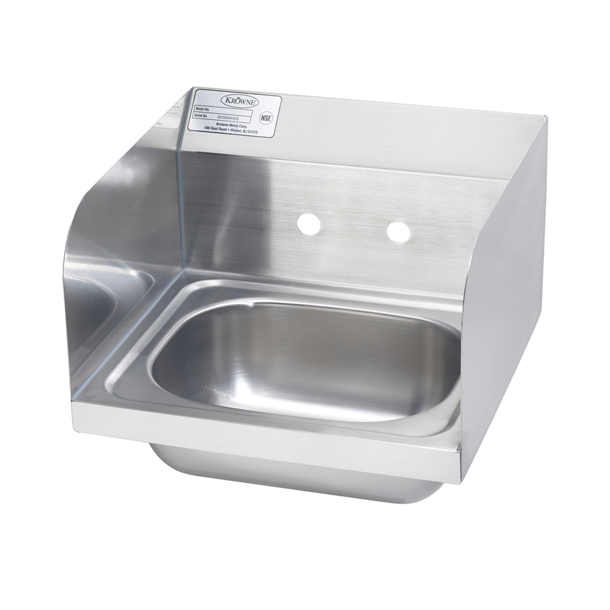 Krowne Metal HS-26-LF - 16" Wide Hand Sink with Side Splashes (Less Faucet)
