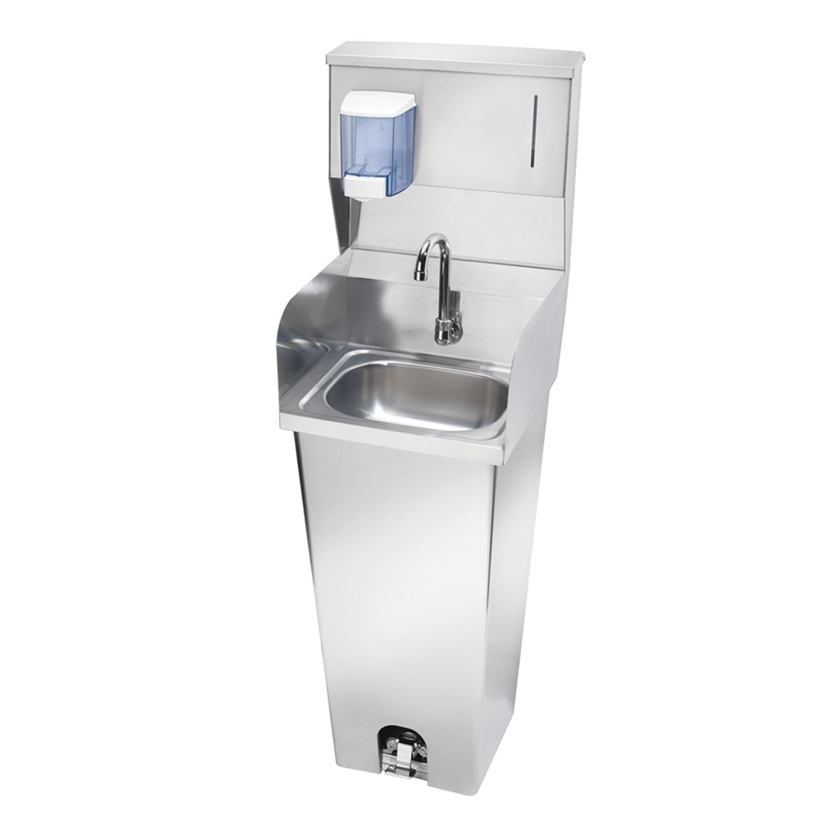 Krowne Metal HS-42 - 16" Wide Foot Valve Pedestal Hand Sink with Side Splashes & Soap/Towel Dispenser