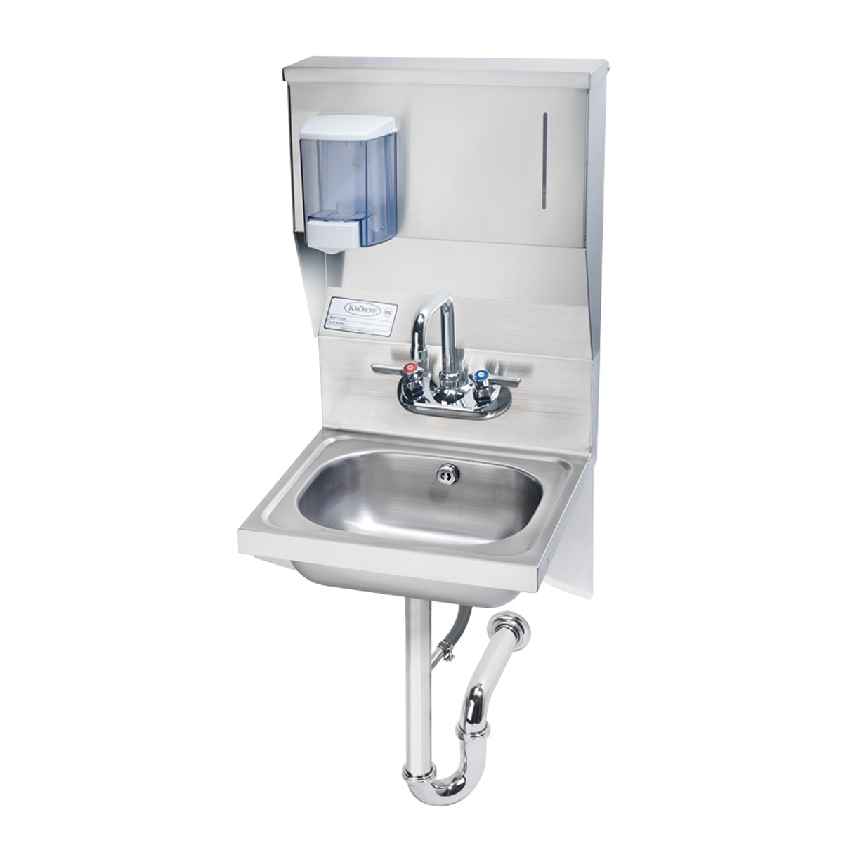 Krowne Metal HS-58 - 16" Wide Hand Sink with Soap/Towel Dispenser & Side Support Brackets