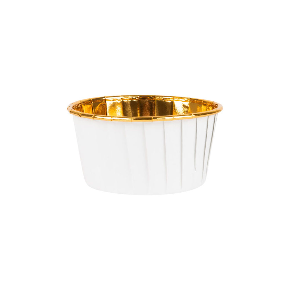 Large White Pleated Baking Cup with Gold Inside, Pack of 16