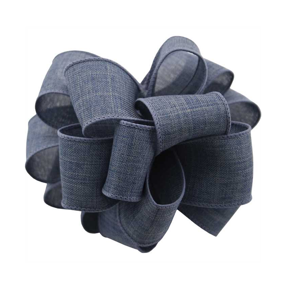 Linen Wired Edge Ribbon 1-1/2", Denim - Roll of 50 Yards 