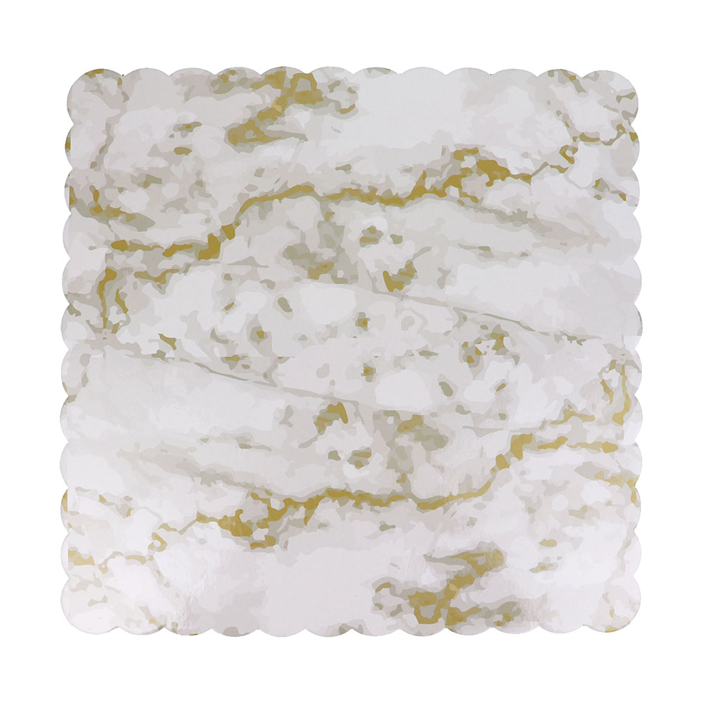 Marble-Colored Square Scalloped Cake Board, 12" x 3/32" Thick - Case of 25