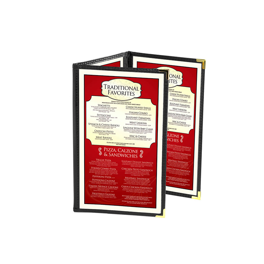 Menu Cover, Triple Pocket, With Six Viewing Sides, 5 1/2" x 8 1/2" Black