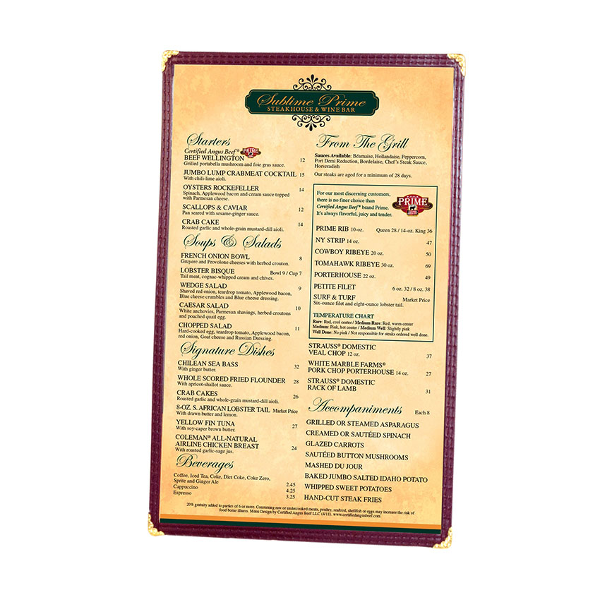 Menu Solutions Menu Cover, Single Pocket, Two Viewing Sides, 8-1/2" x 14"