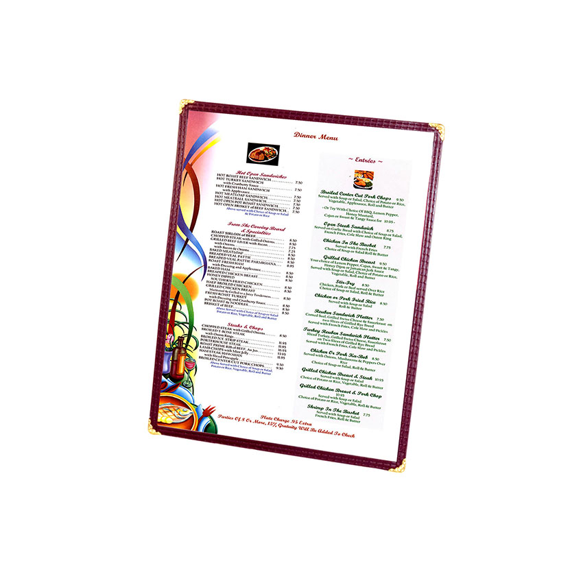 Menu Solutions Menu Cover, Single Pocket, Two Viewing Sides, 8-1/2" x 11"