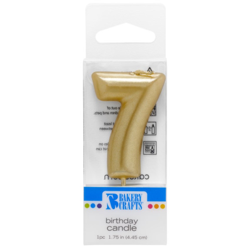 Mini Gold 'Number Seven' Candle, 1.15" x 0.4" x 2.75"