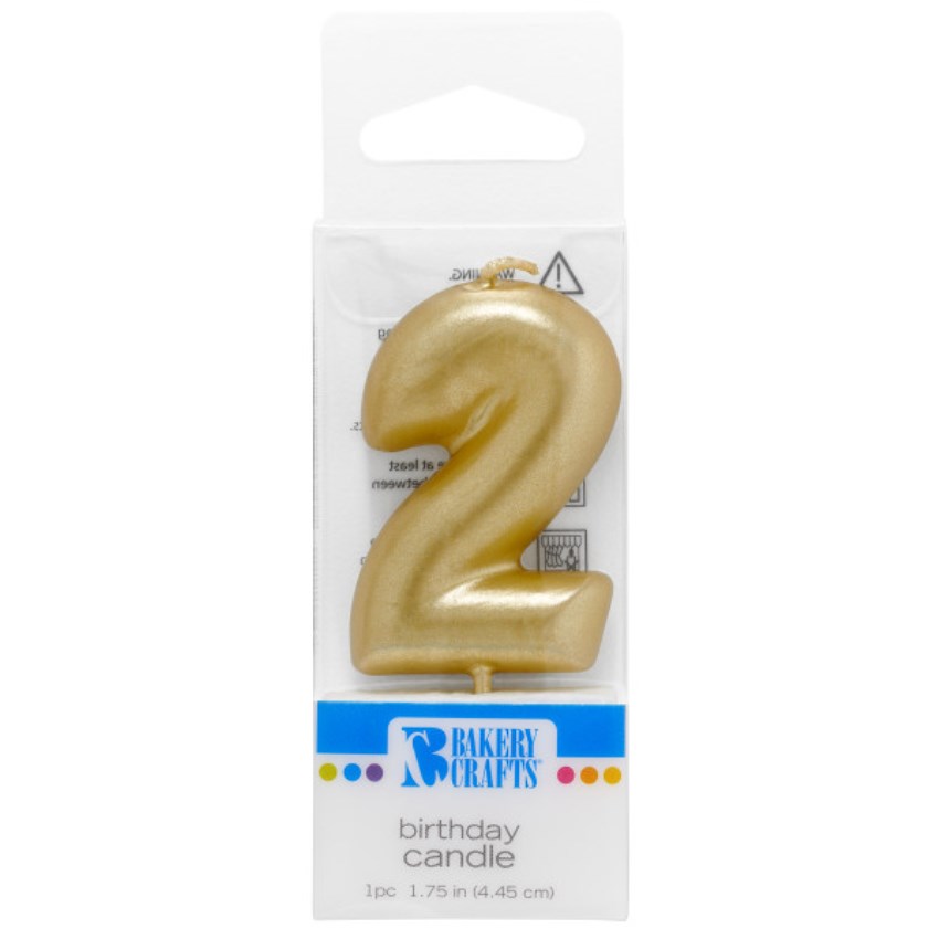 Mini Gold 'Number Two' Candle, 1.1" x 0.4" x 2.75"