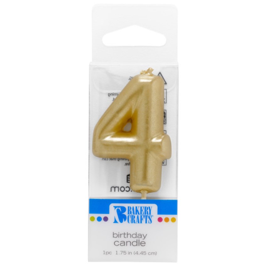 Mini Gold 'Number Four' Candle, 1.2" x 0.4" x 2.9"