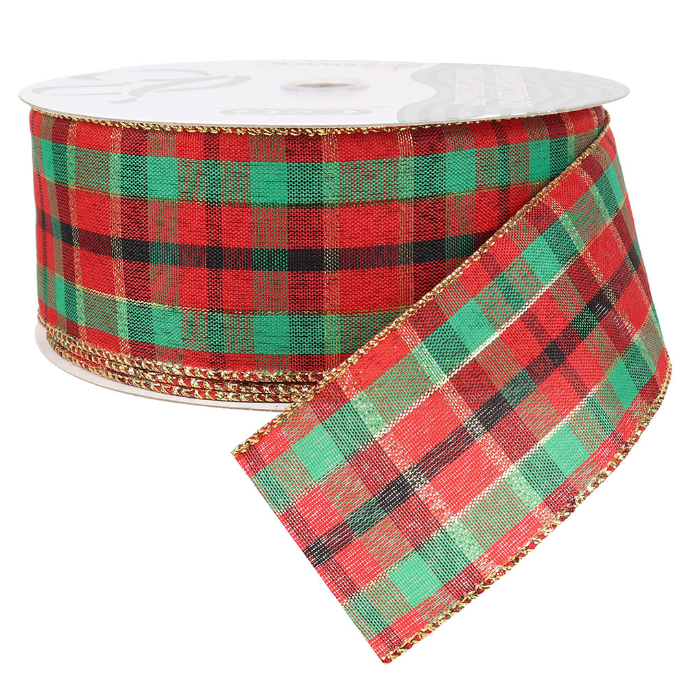Modern Plaid Red & Green Wired Ribbon, 2-1/2" Wide, 50 Yards