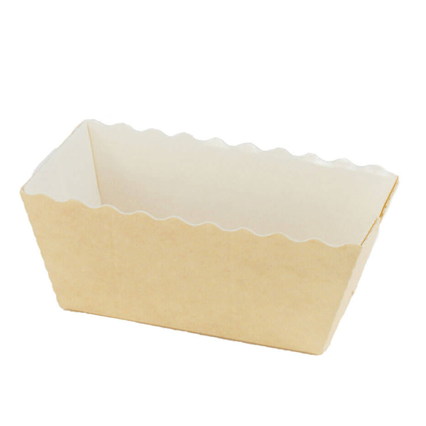 Novacart Beige / White Easybake Paper Baking Mini Loaf Pan, 3-1/8" x 1-9/16" Base x 1-5/8" High, Pack of 100