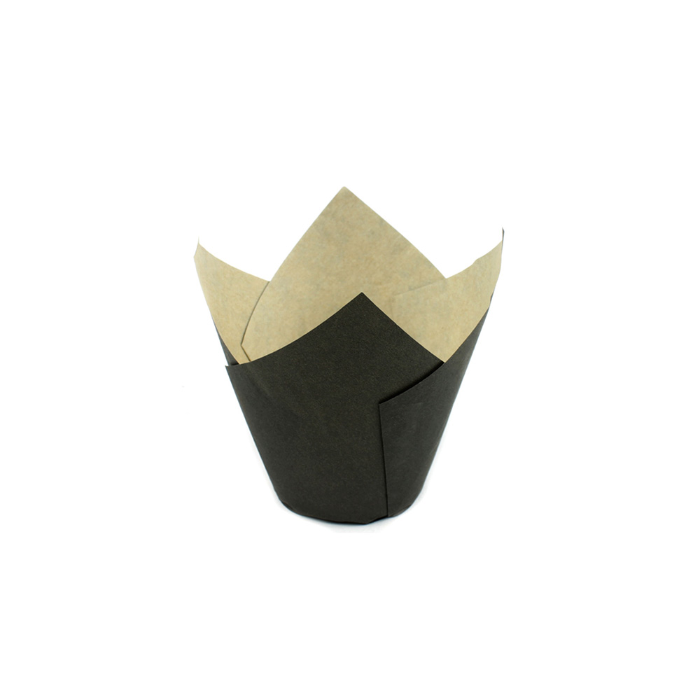 Novacart Black Exterior, Ecru Interior Elite Grease-Proof Tulip Baking Cup, to 3-1/2