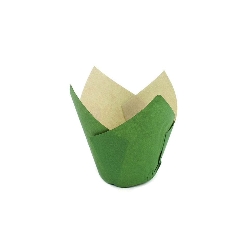Novacart Green Exterior, Ecru Interior Elite Grease-Proof Tulip Baking Cup, 2" to 3-1/2" High - Pack of 200 