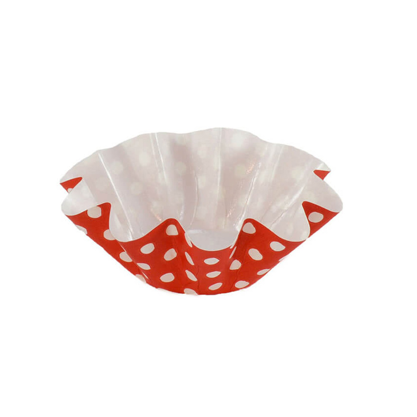 Novacart Medium Floret Brioche Cup, Red with White Dots, 1-7/8" Bottom Dia, 3-9/16" Top Dia, x 1-3/8" High, Pack of 50