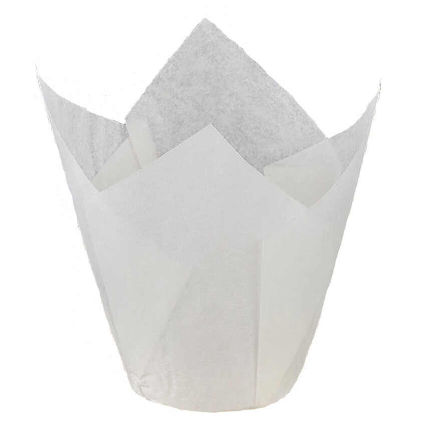 Novacart Mini White Tulip Disposable Baking Cup, 1-3/8" to 2-1/2" High x 2" Dia., Pack of 300