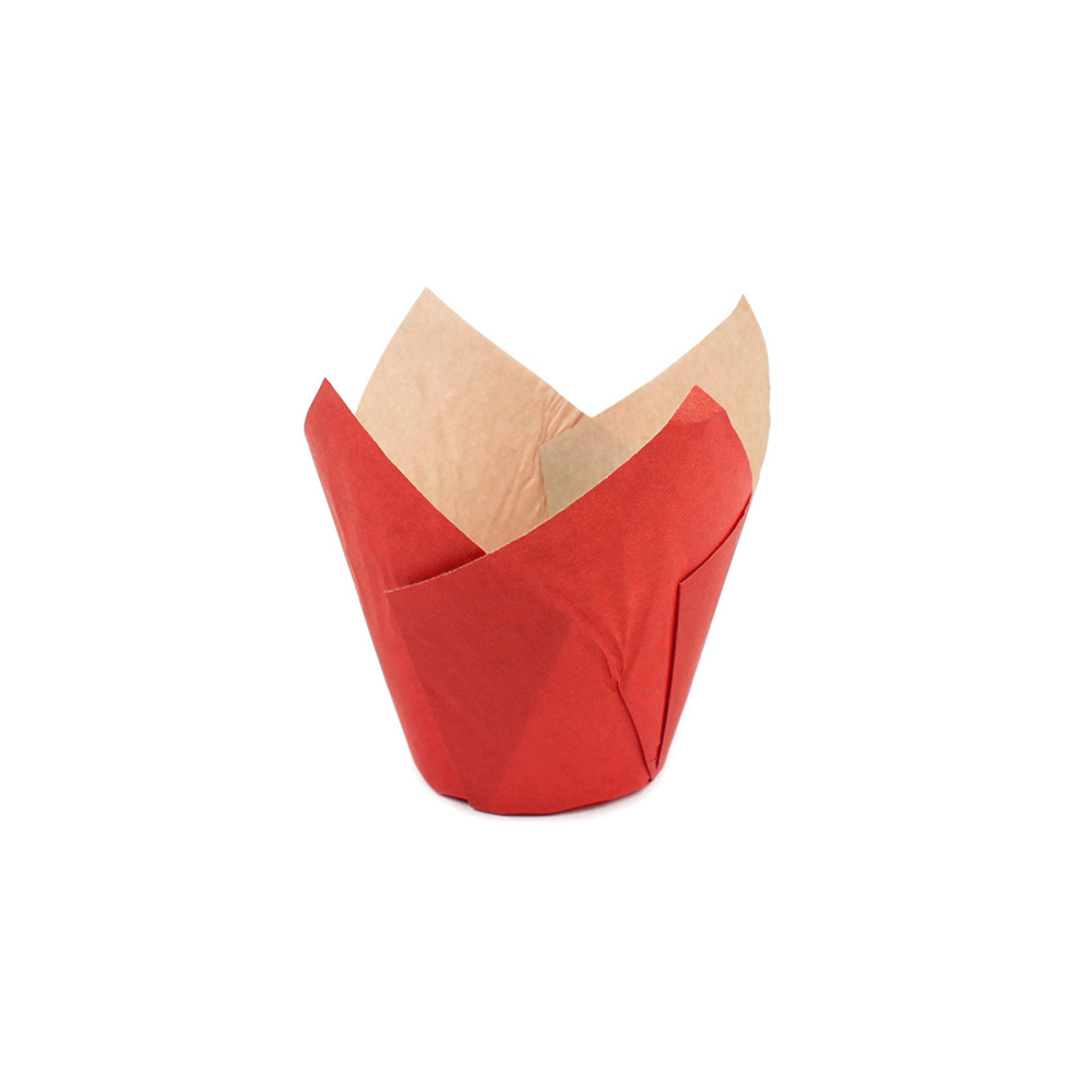 Novacart Red Exterior, Ecru Interior Elite Grease-Proof Tulip Baking Cup, to 3-1/2