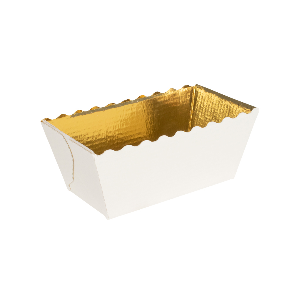 Novacart White with Gold Easybake Loaf Baking Mold, 3-1/4" x 1-1/4" x 1-1/4" - Case of 1350