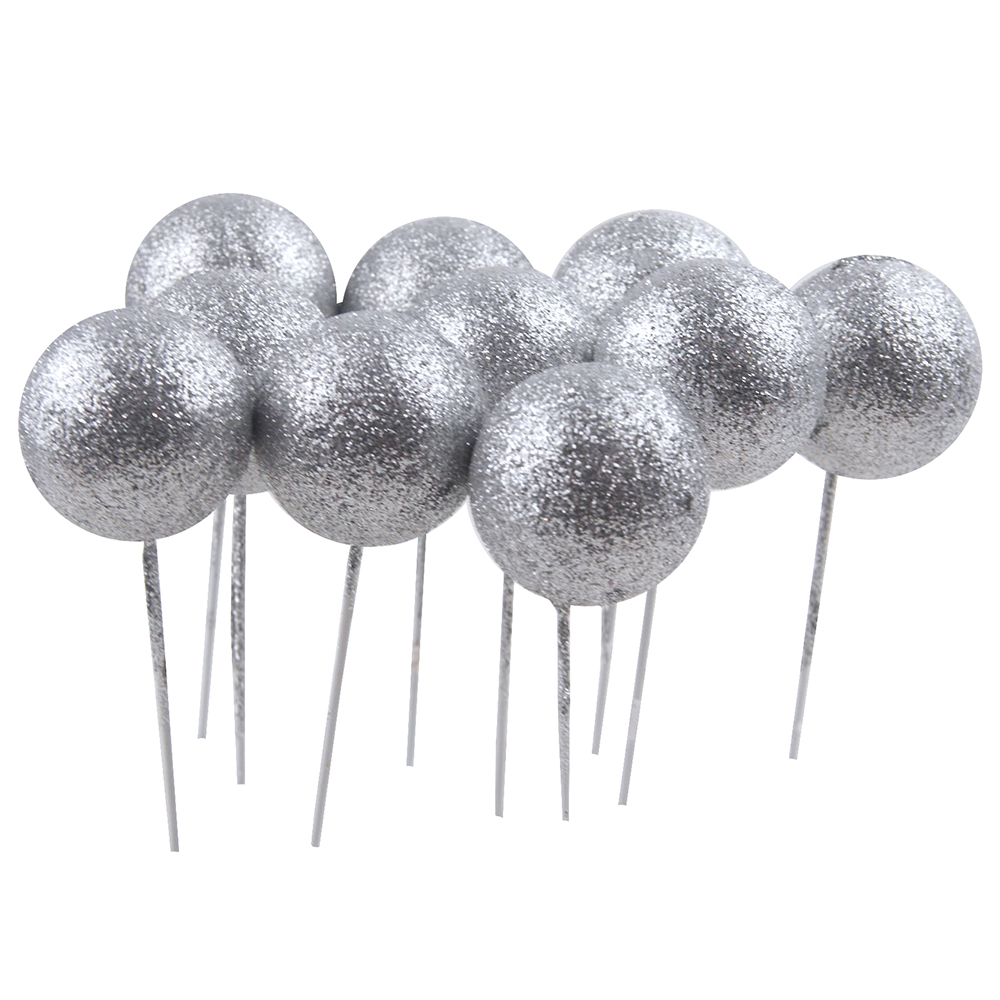 O'Creme 1.2" Silver Glitter Ball Cake Toppers, Pack of 100