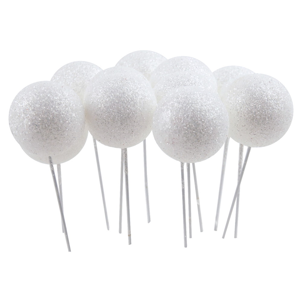 O'Creme 1.2" White Glitter Ball Cake Topper, Pack of 100