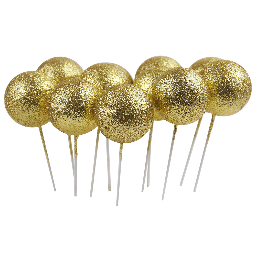 O'Creme 1" Gold Glitter Ball Cake Topper, Pack of 100