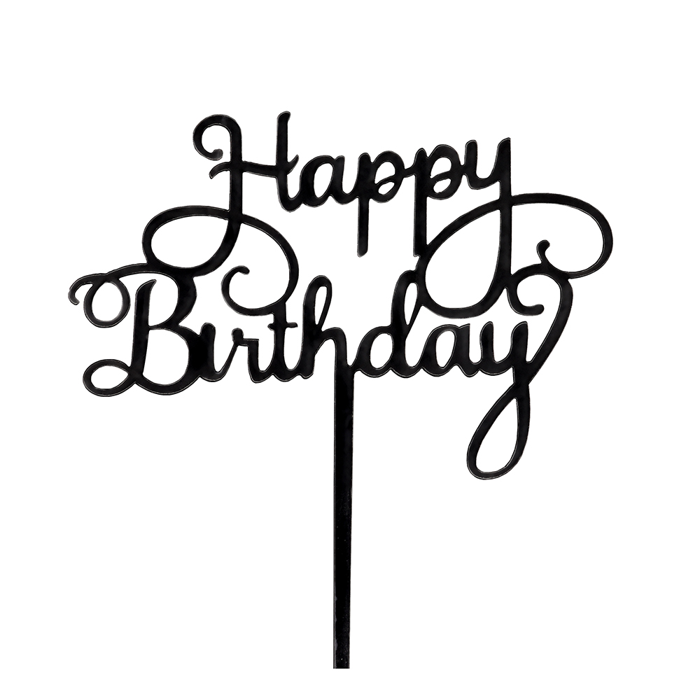 O'Creme Black 'Happy Birthday' Cake Topper