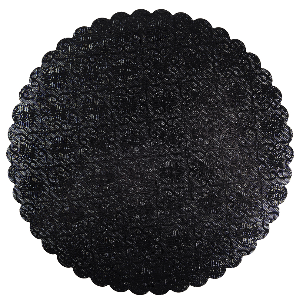 O'Creme Black Scalloped Round Cake Board, 8" - Pack of 10