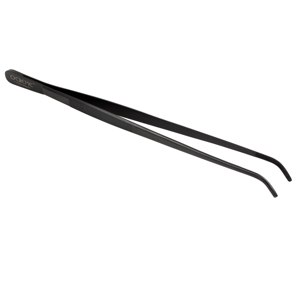 O'Creme Black Stainless Steel Curved Tip Tweezers, 12" 