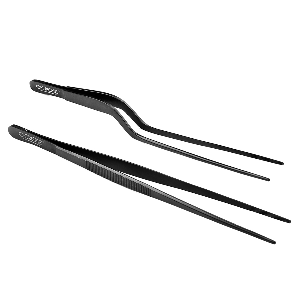 O'Creme Black Stainless Steel Tweezers, Set of 2