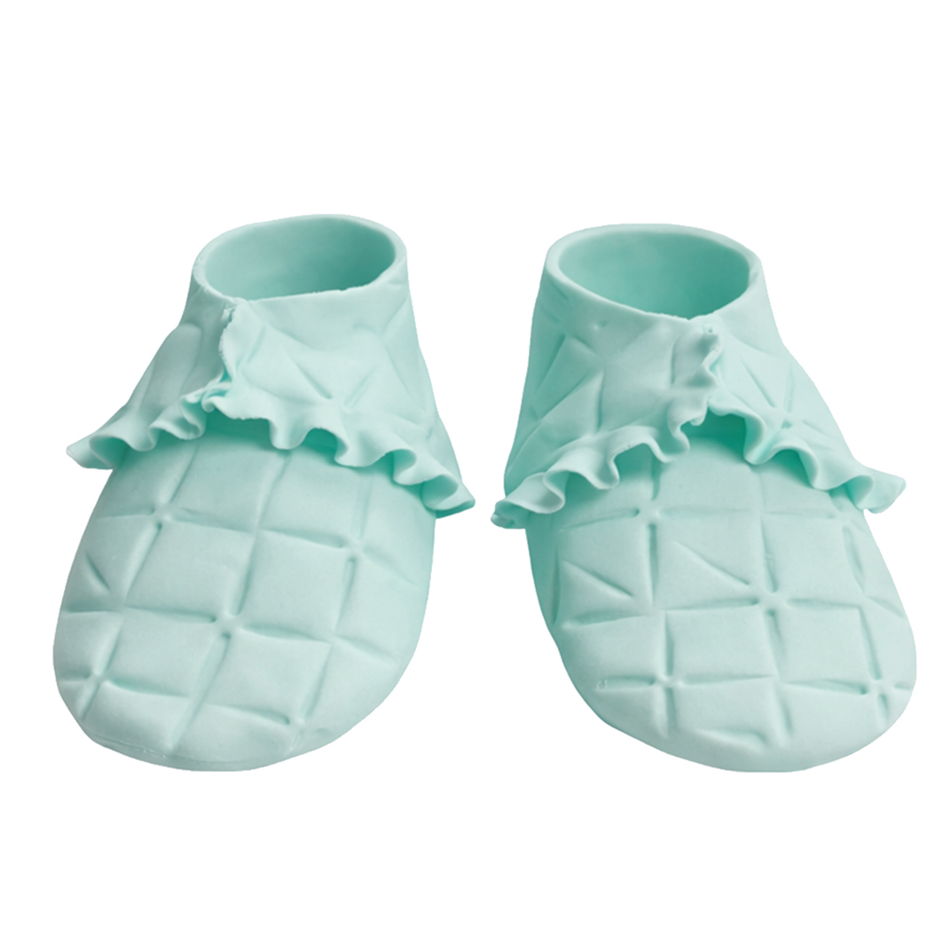 O'Creme Blue Ruffled Gumpaste Booties, 3.5" x 1.75" - 1 Pair