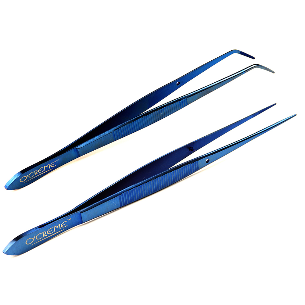 O'Creme Blue Stainless Steel Tweezers, Set of 2