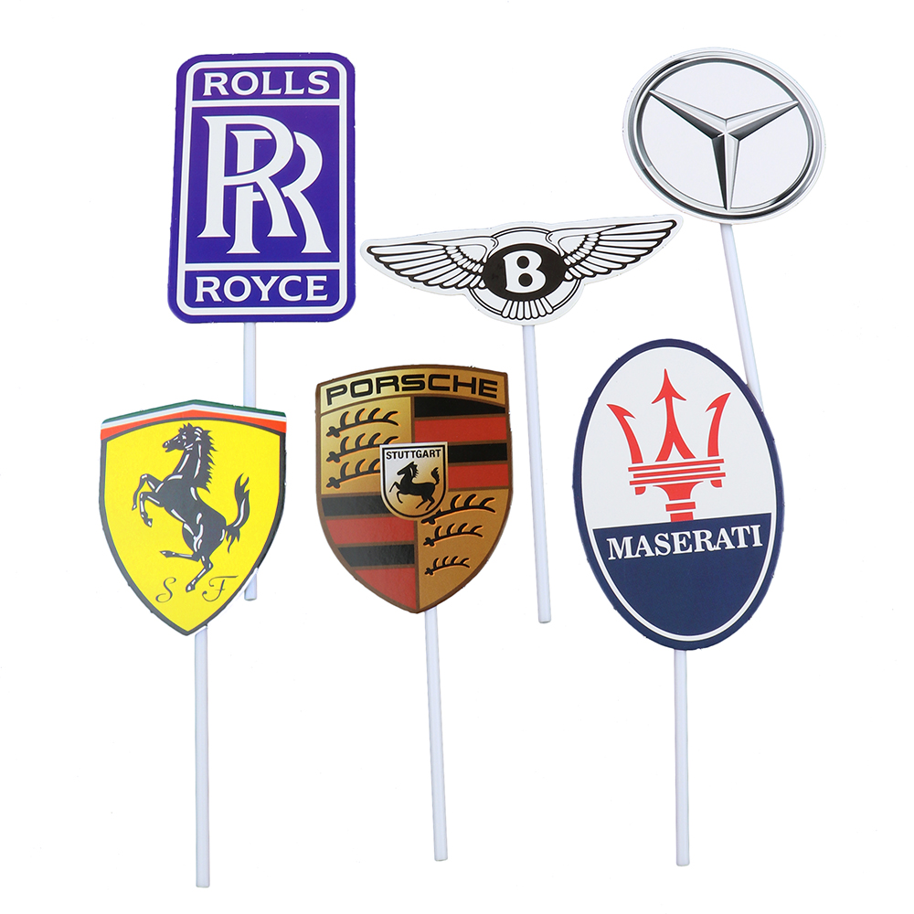 O'Creme Car Symbols Cake Toppers, Pack of 6