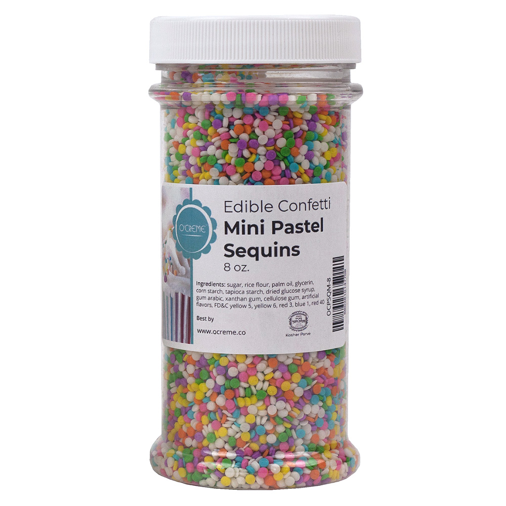 O'Creme Edible Confetti Mini Pastel Sequins, 8 oz.