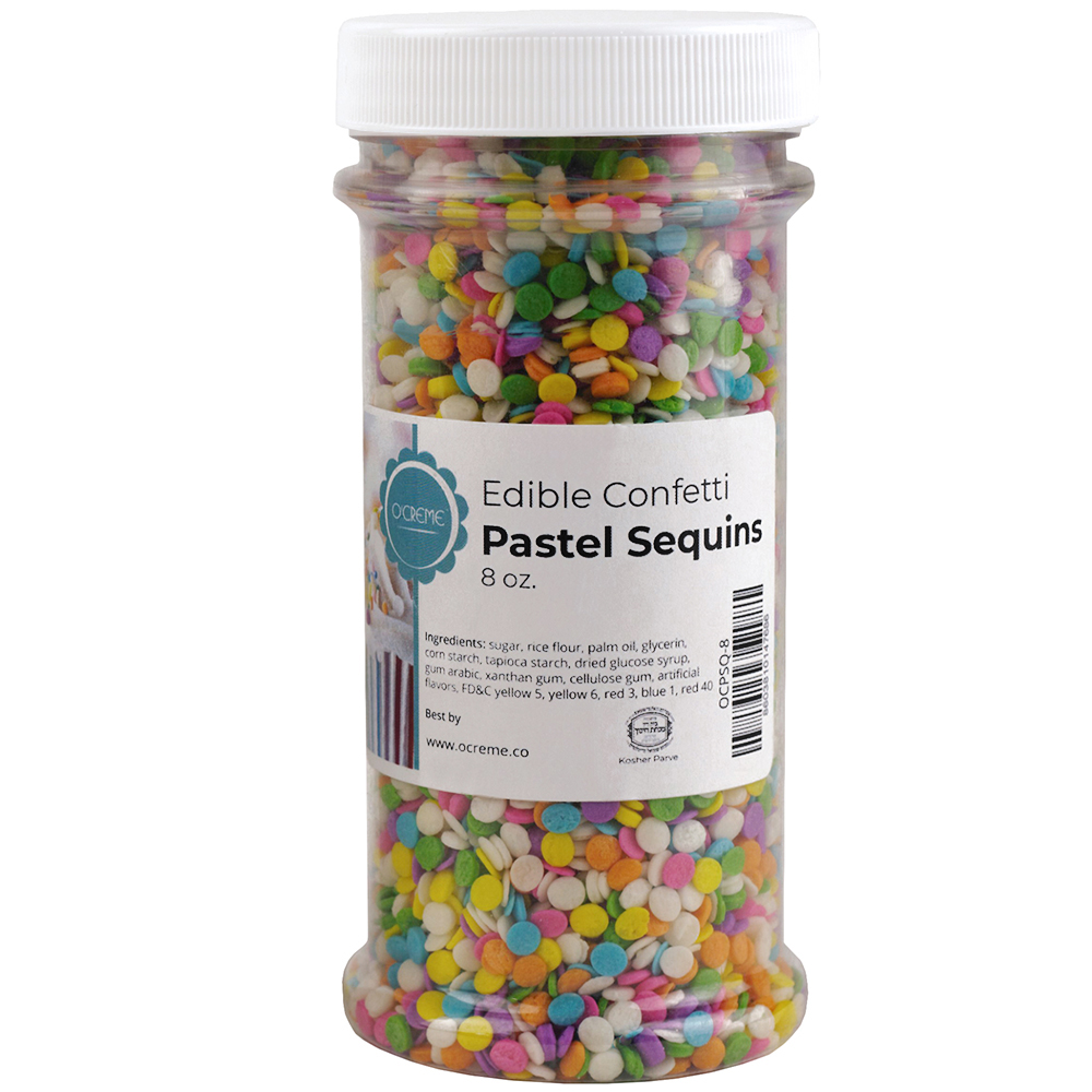 O'Creme Edible Confetti Pastel Sequins, 8 oz.